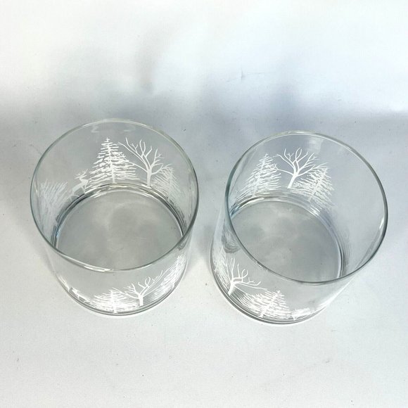 Libbey Christmas Winterland Snow Set of 2 Votive Candle Holder Vintage Trees 4" - Picture 8 of 13